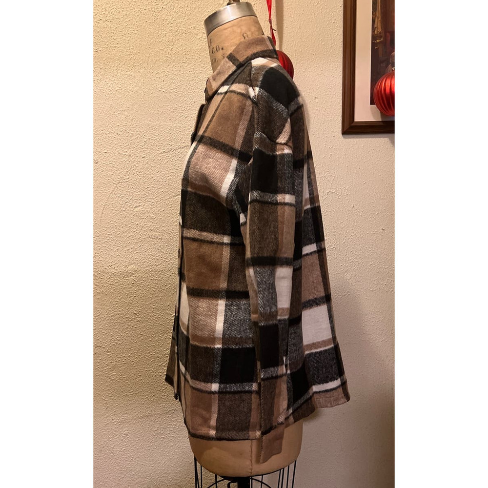 Women's Tan Plaid Button Down Shacket Jacket NWOT Size M - Picture 7 of 12